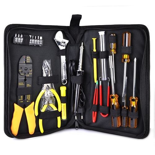 25-Piece Electronics &amp; Hand Tool Kit w/Soldering Iron Pliers Wire Cutter/Strippe