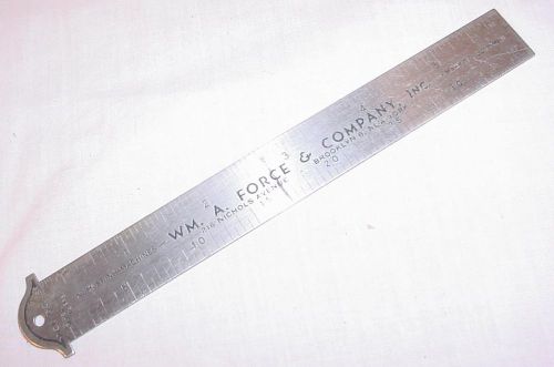 VINTAGE STAINLESS STEEL ADVERTISING 6&#034; PRINTER&#039;S RULER WM A FORCE &amp; COMPANY INC