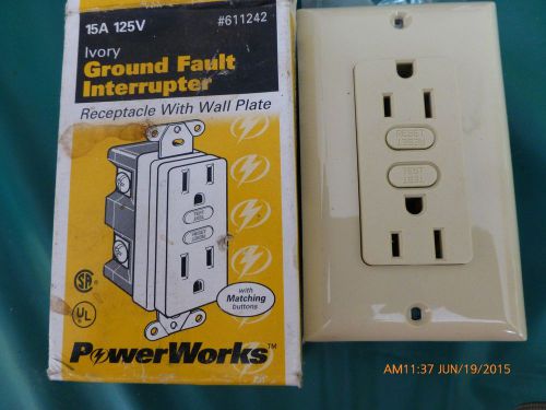 Power works ground fault interrupter ivory 15A 125v #611242 receptacle &amp; plate