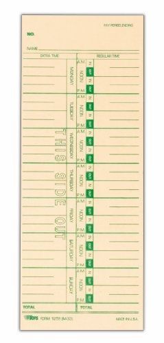 TOPS Time Cards, Weekly Format, Green Ink Front, 3.5 x 9 Inches, 500-Count,