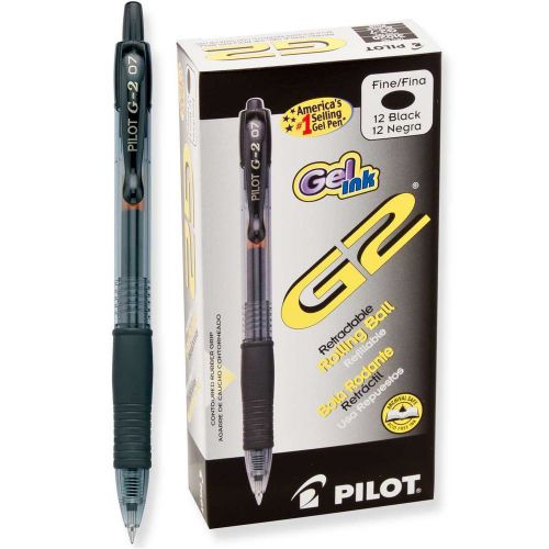 12 Pilot G2 Black Fine 0.7 MM Rollerball Pens 31020 G2-7 072838310200