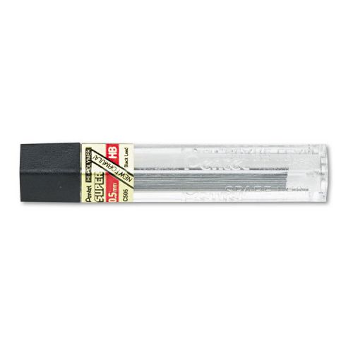 &#034;Pentel Super Hi-Polymer Lead Refills, 0.5mm, Hb, Black, 12 Leads/tube&#034;