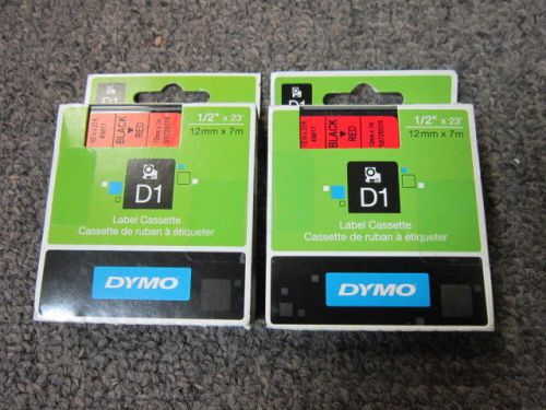 2 Dymo D1 Label 45017 Cassette Black on Red 1 1/2&#034; X 23&#039;  1858734