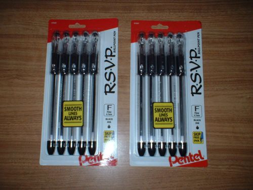 2 PACKAGES (10) PENTEL RSVP BLACK PENS BRAND NEW &amp; SEALED IN BOX FREE SHIPPING