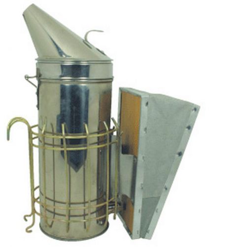 New Honey Bee Smoker Stainless Steel, 4&#034; x 9&#034; + heat shield &amp; bellows Large