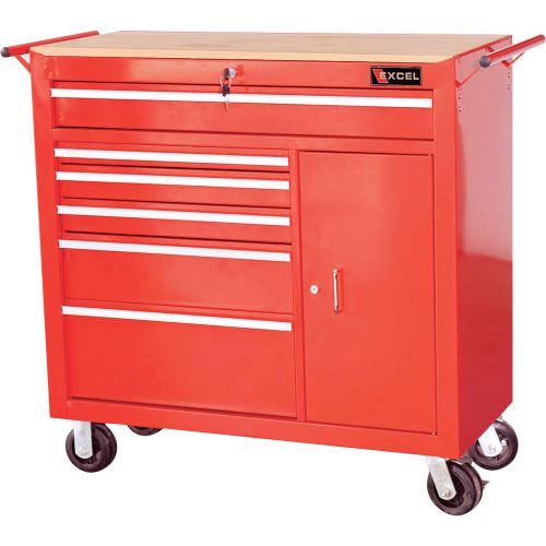 Excel 41in Roller Cabinet - 6 Drawers, #TBR4108-RED