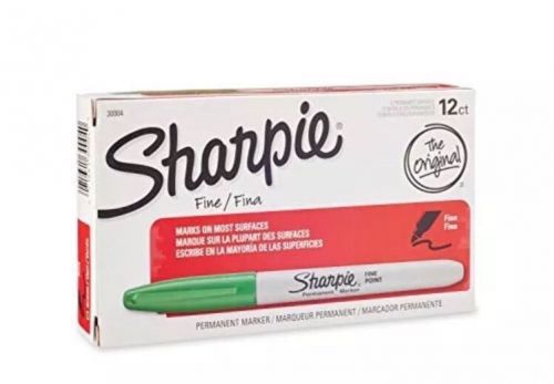 Sharpie Permanent Markers, Fine Point, Green, Box of 12 New