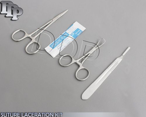 3 PCS SUTURE LACERATION KIT MOSQUITO FORCEPS 5&#034;+ SCALPEL HANDLE #4+5 BLADE #24