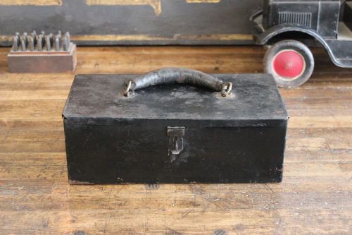Vintage Antique Industrial Tool Box Steel Cabinet Primitive Leather Cash Strong