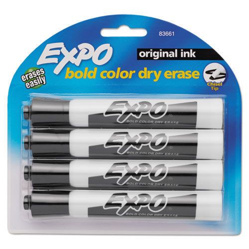 Dry erase markers, chisel tip, black, 4/pack for sale