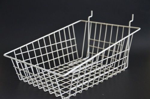 Slatwall Sloped Front Wire Basket Box of 4 White Works on All Slat Panels 12&#034;x9&#034;