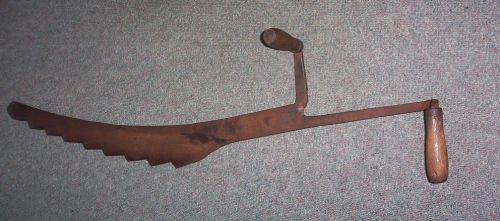 VERY NICE Antique HAY KNIFE Saw WOODEN HANDLES 41&#034; Ex-LONG Primitive Farm Tool