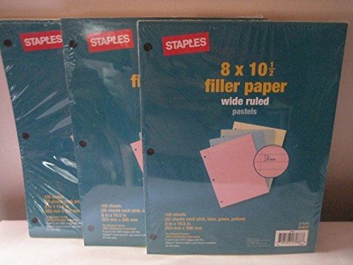 Stapls Staples PASTELS - Wide Ruled Filler Paper 100 sheets 8 n x 10 1/2 in- 3