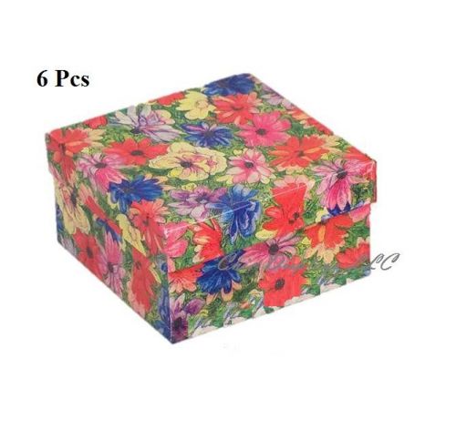 Lot of 6 floral cotton filled box jewelry box bangle box large 3 3/4&#034;x2&#034;h boxes for sale