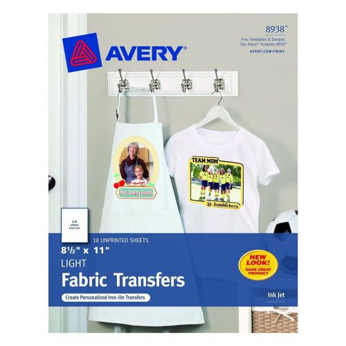 Avery 8938 Iron-On Fabric Transfers, Unprinted, 8-1/2&#034;x11&#034;, 18 Sheets/PK, White