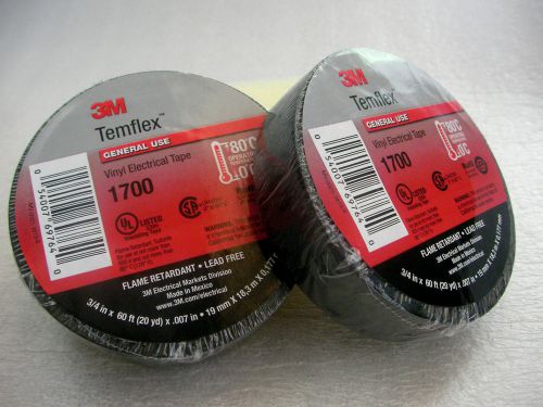 Electrical tape, black, 2-pack, 3m temflex 1700 vinyl, 2-rolls - free shipping! for sale