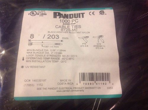 PANDUIT BT2S-M0 CABLE TIES 8&#034; / 203mm WEATHER / UV RESISTANT BLACK 1000 PIECES
