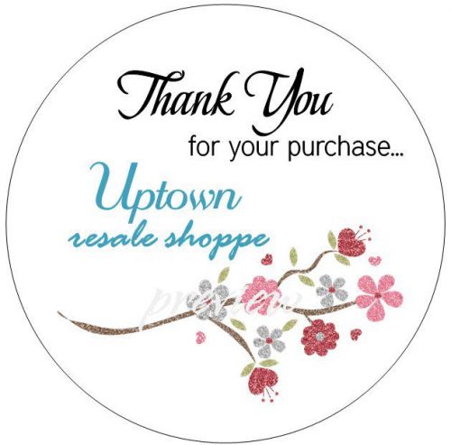 CUSTOMIZED BUSINESS THANK YOU STICKER LABELS  - PINK FLOWER SPRAY #11