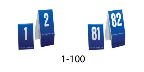 Plastic Table Numbers 1-100- Blue w/ white number, Tent style, Free shipping