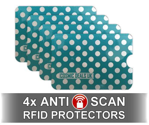4 x Turquoise Polkadot RFID NFC Blocking Card Clash Anti Scan Protectors for you
