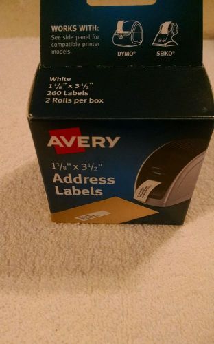 AVERY ADDRESS LABELS 1 1/8&#034; x 3 1/2&#034; WHITE 260 LABELS 2 ROLLS PER BOX