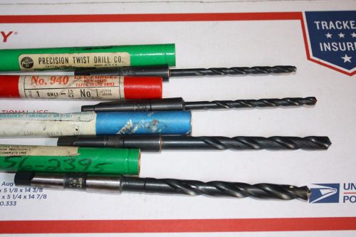 Four new MT#1, Morse Taper #1 Drill Bits – 7/32, 15/64, 23/64, 25/64