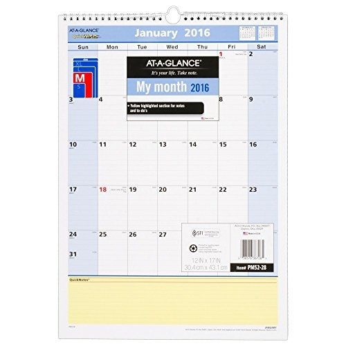 At-A-Glance AT-A-GLANCE Monthly Wall Calendar 2016, Quick Notes, 12 Months, 12 x