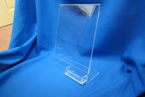 Clear Acrylic Sign Holder Business Card Slot Display Slant Back 8.5 x 11 Poster