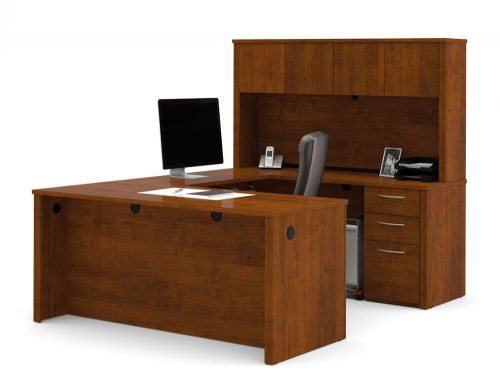 Premium u-shaped office desk with hutch in tuscany brown for sale