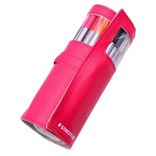 STAEDTLER Triplus Fineliner 20 Assorted Colors Set Leather Pencil Case - Pink