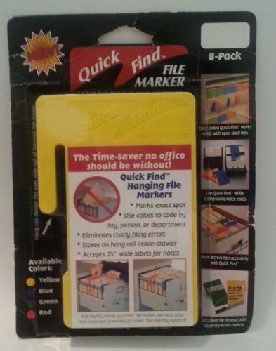 8 Pack Quick Find Hard Plastic Hanging File Markers Yellow Blue Green Red (NIP)