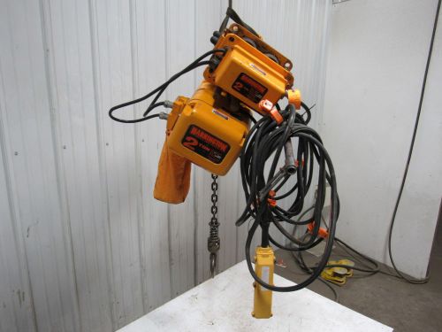 Harrington er020l 2 ton electric chain hoist w/ motorized trolley 9&#039; lift 480v for sale