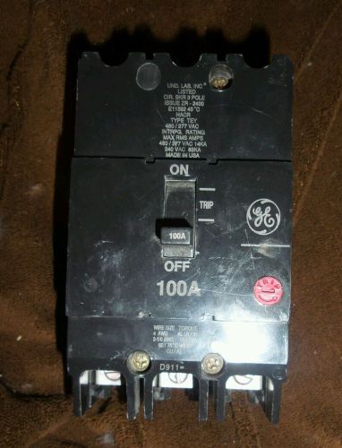 Ge e11592 100 amp 3pole type tey circuit breaker 480/277vac 14ka  zr 2400 /used for sale