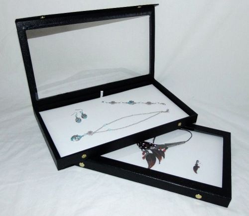 CLEAR TOP JEWELRY DISPLAY CASES WITH WHITE PAD PACKAGE OF 2