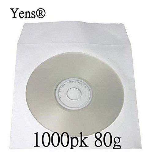 Yens? 1000 pcs White CD DVD Paper Sleeves Envelopes with Flap and Clear Window