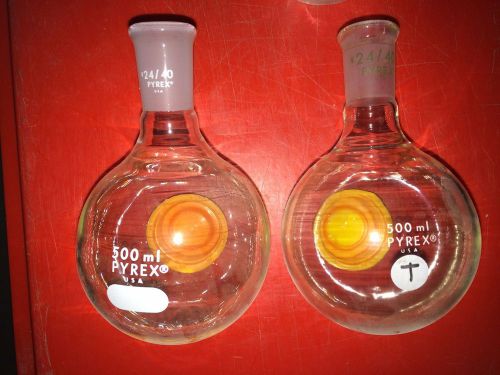 Two 500ml, 24/40 neck round bottom flask,1-neck boilling, lab glassware vacuum for sale