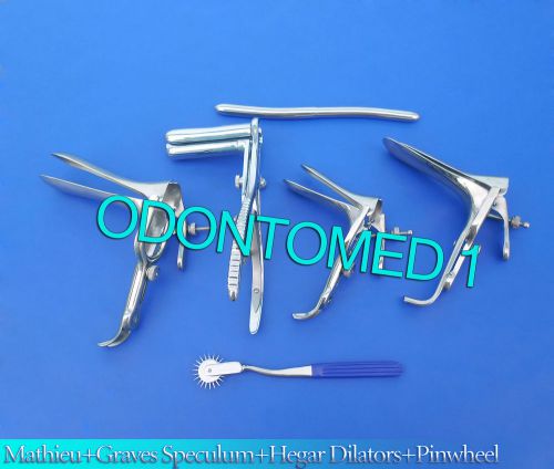 Mathieu Speculum+ Hegar Dilator+Blue Pinwheel &amp; 3 Graves Vaginal Speculum