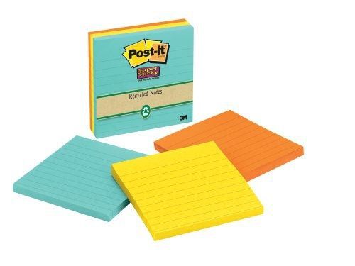 Post-it Recycled Super Sticky Notes, 4 x 4-Inches, Farmers Market Collection,