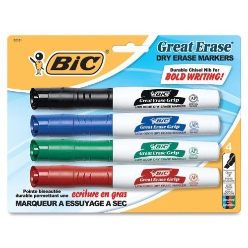 6 packs Great Erase Grip Dry Erase Markers, Chisel, Assorted, 4/pack