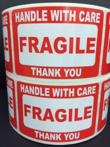 500 2 x 3 Fragile Handle with Care Label Sticker.Plus 15 Yellow Thank You labels