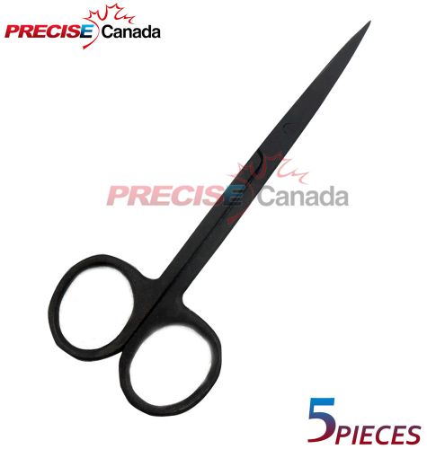 SET OF 5 IRIS SCISSORS STRAIGHT 4.5&#034; BLACK COATED, SURGICAL INSTRUMENTS