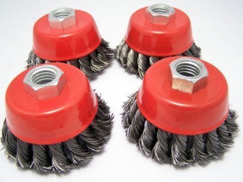 (4-pack)  3&#034; Knot Cup Brush M10x1.25 angle grinder wire m10
