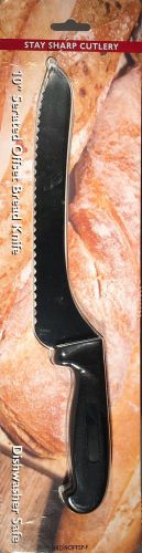 Full Case 100 Offset Black Bread Knives 10” Blade Serrated Sandwich Hang Package