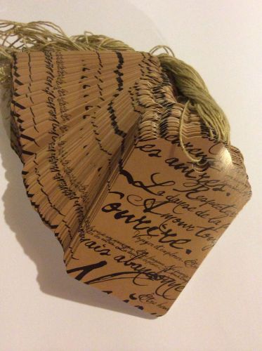 100 1 x 1 5/8&#034; Small Paris Script print price tags with string