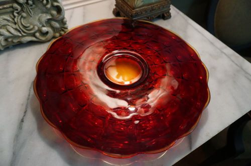 Vintage Amberina Cake Pedestal Cake Plate~Beautiful!