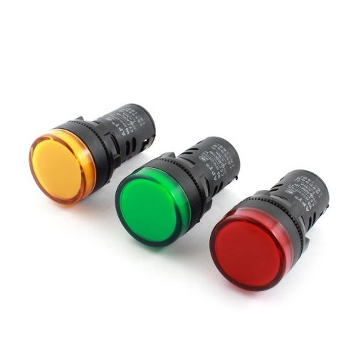 Bluesky 3 Pieces Yellow Green Red LED Pilot Light Panel Indicator AC 110V 20mA