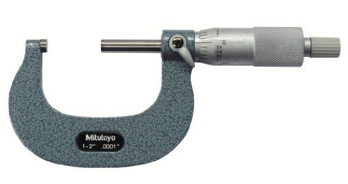 Mitutoyo 103-262 Outside Micrometer, Baked-enamel Finish, Ratchet Stop, 1-2&#034;