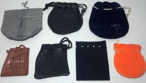 7 assorted jewelry / change pouches - leather, suede, felt.