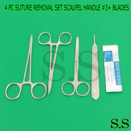 4 PC CLASSIC SUTURE LACERATION REMOVAL KIT SET (SCALPEL HANDLE #3+ 5 BLADES #11)