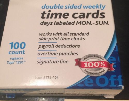 Weekly Time Cards~~(Replaces Tops 1291) 100 Count 2-sided New Free Shipping